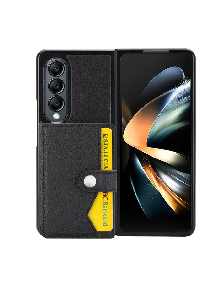 اس-توب جراب لهاتف Samsung Galaxy Z Fold4 5G بنمط الليتشي مع حامل بطاقة بزر واحد - Image 4