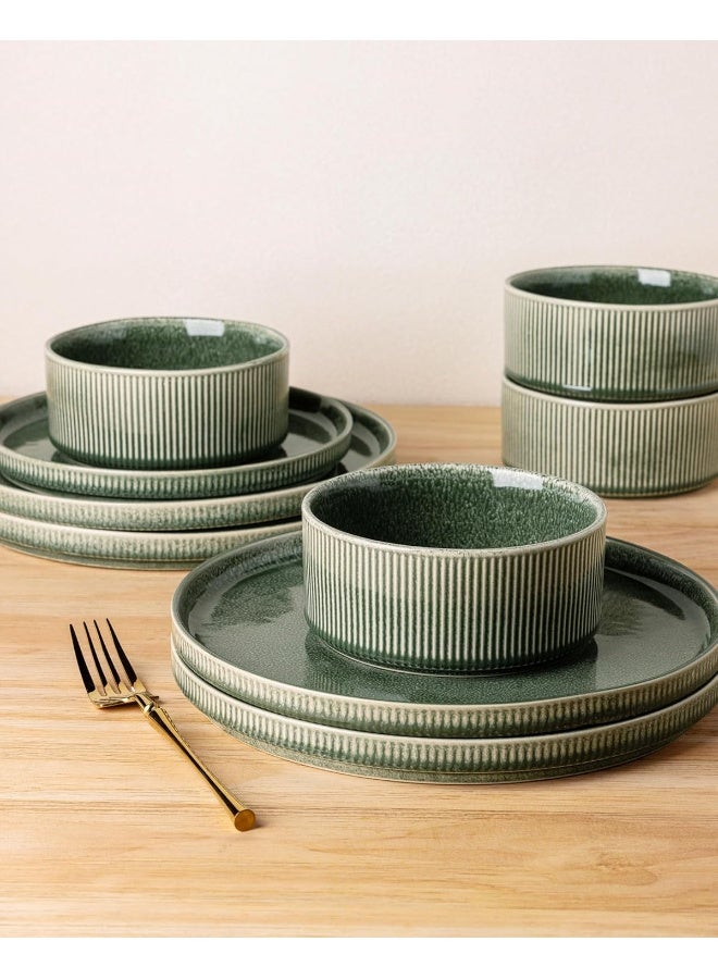 GBHOME Stoneware Dinnerware Sets for 4 - Round Reactive Glaze Ceramic Plates and Bowls Set - Image 4