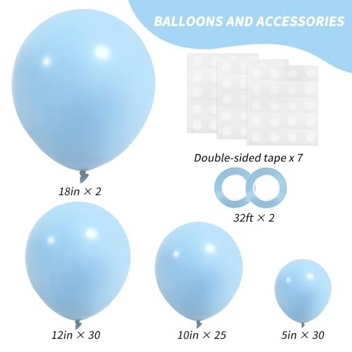 RUBFAC 87pcs Pastel Blue Balloons Different Sizes 18 12 10 5 Inches for Garland Arch, Premium Blue Latex Balloons for Birthday Wedding Baby Shower Bridal Shower Party Decorations - Image 2