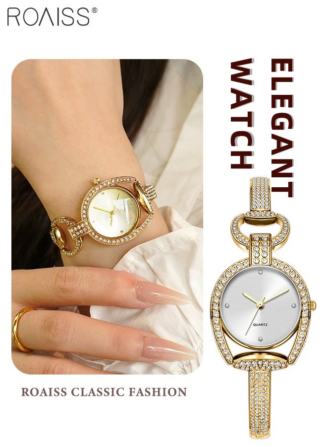 roaiss Women's Sparkling Irregular Hollow Bracelet Quartz Watch with Rhinestone Decoration, Analog Display Round Dial, Luxury Exquisite Waterproof Watch, as Gift for Ladies - Image 1