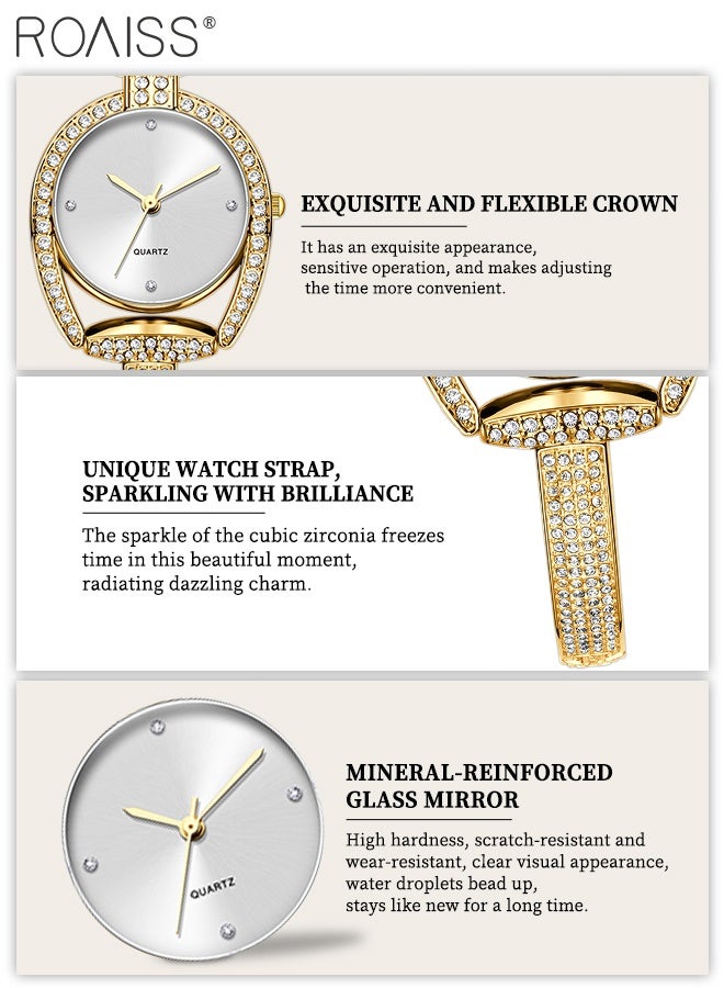 roaiss Women's Sparkling Irregular Hollow Bracelet Quartz Watch with Rhinestone Decoration, Analog Display Round Dial, Luxury Exquisite Waterproof Watch, as Gift for Ladies - Image 5