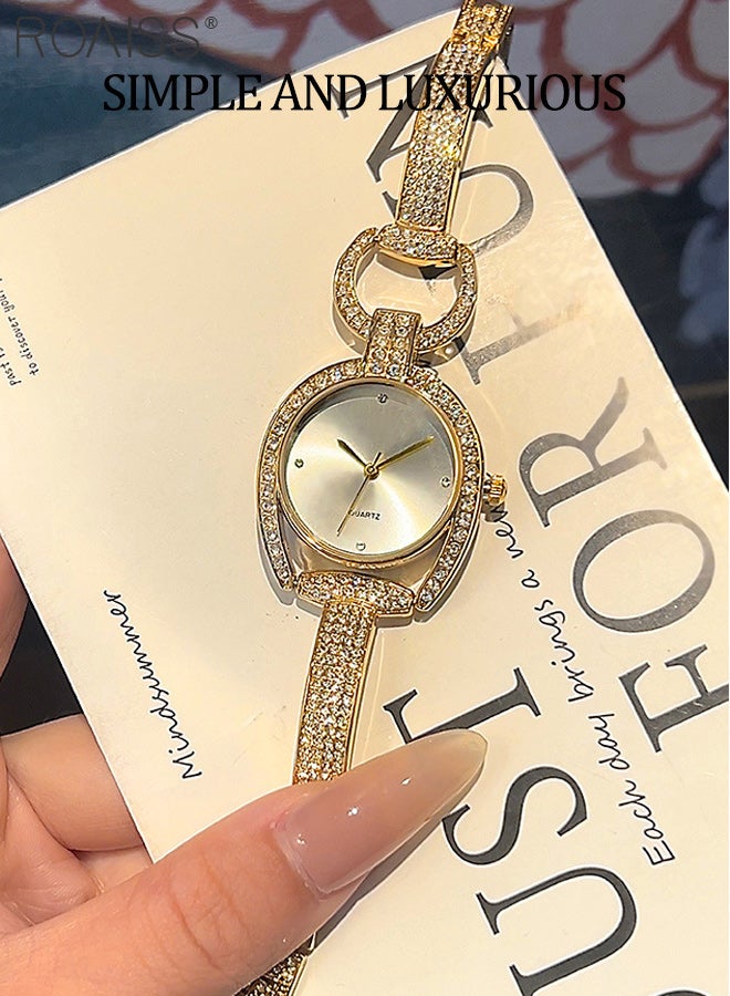 roaiss Women's Sparkling Irregular Hollow Bracelet Quartz Watch with Rhinestone Decoration, Analog Display Round Dial, Luxury Exquisite Waterproof Watch, as Gift for Ladies - Image 2