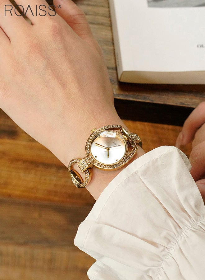 roaiss Women's Sparkling Irregular Hollow Bracelet Quartz Watch with Rhinestone Decoration, Analog Display Round Dial, Luxury Exquisite Waterproof Watch, as Gift for Ladies - Image 3