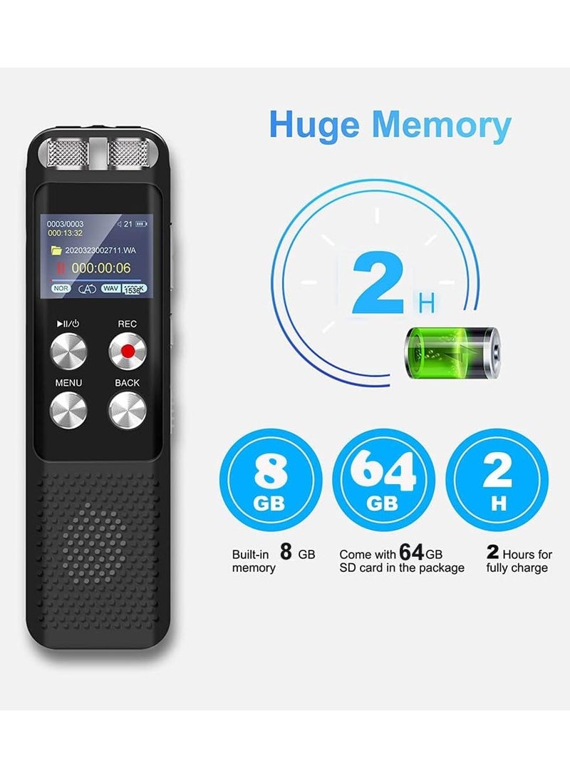 72GB Digital Voice Recorder Voice Activated Recorders with Playback Audio Recording Device with Clip-on Microphone for Lectures Meetings Dictaphone Sound Portable Tape Recorder with Password  - Image 2
