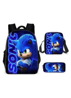 Hot-selling Sonic backpack Sonic primary school student schoolbag lunch bag pencil bag three-piece set,Type A - Three-piece set