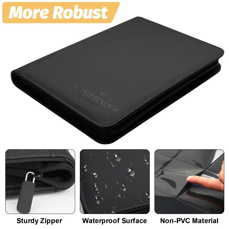 CARDBINDER 9 Pockets Card Binder,Premium Zip Trading Card Binder,540 Double Sided Pocket PU Collection Binder, Collector Album, Card Folder for MTG, TCG, Business Cards.(Black) - Image 3