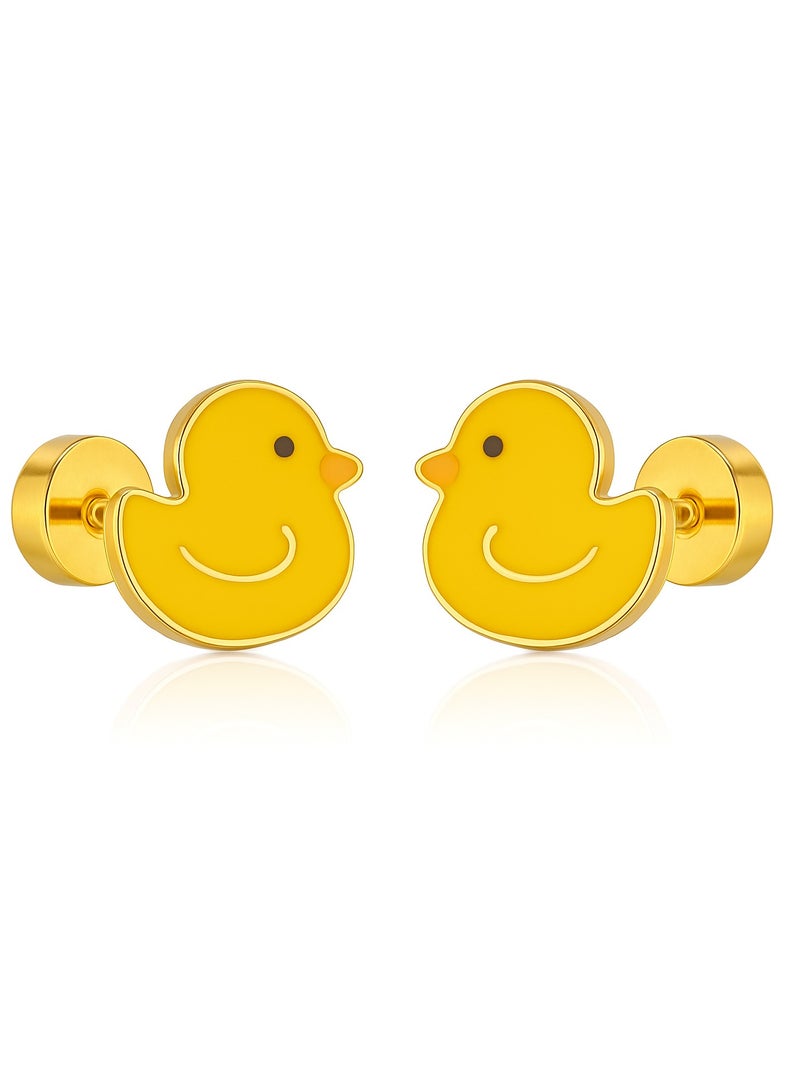 Earss Duck Stud Earrings For Kids, Gold Plated - Image 1