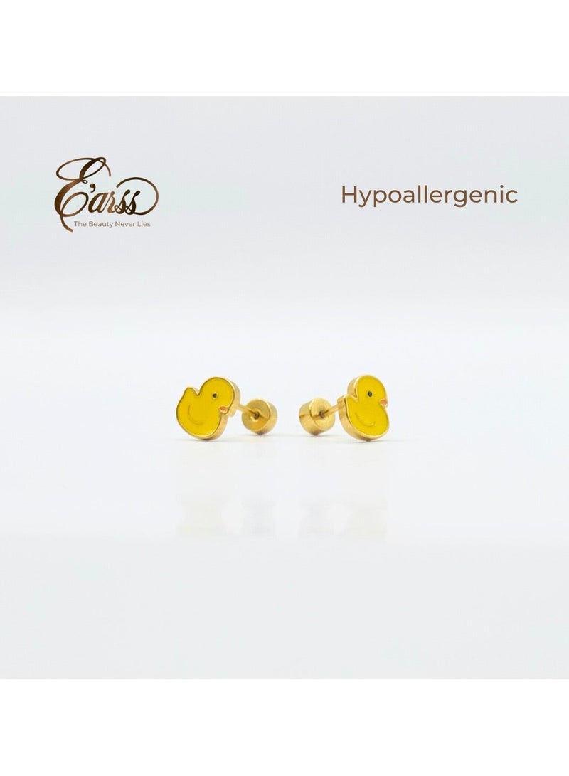Earss Duck Stud Earrings For Kids, Gold Plated - Image 5