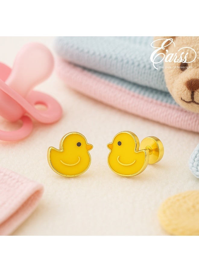 Earss Duck Stud Earrings For Kids, Gold Plated - Image 2