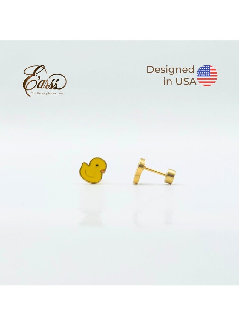 Earss Duck Stud Earrings For Kids, Gold Plated - Image 3