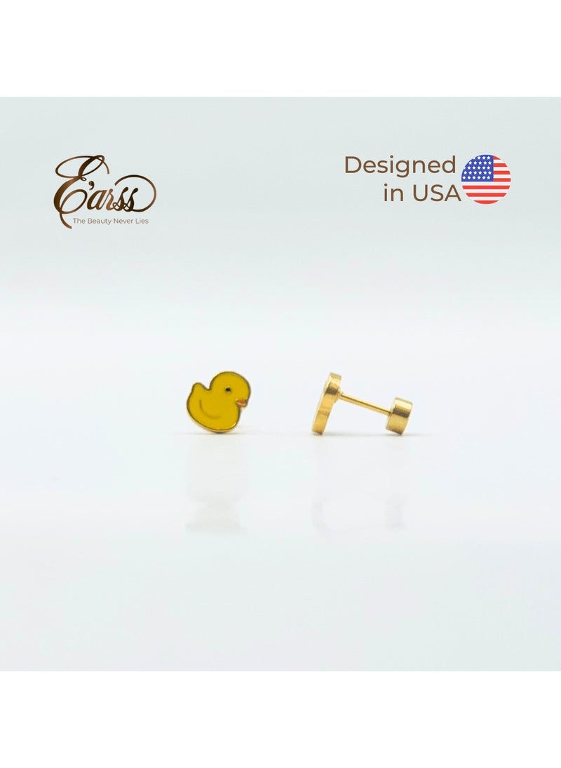Earss Duck Stud Earrings For Kids, Gold Plated  - Image 2