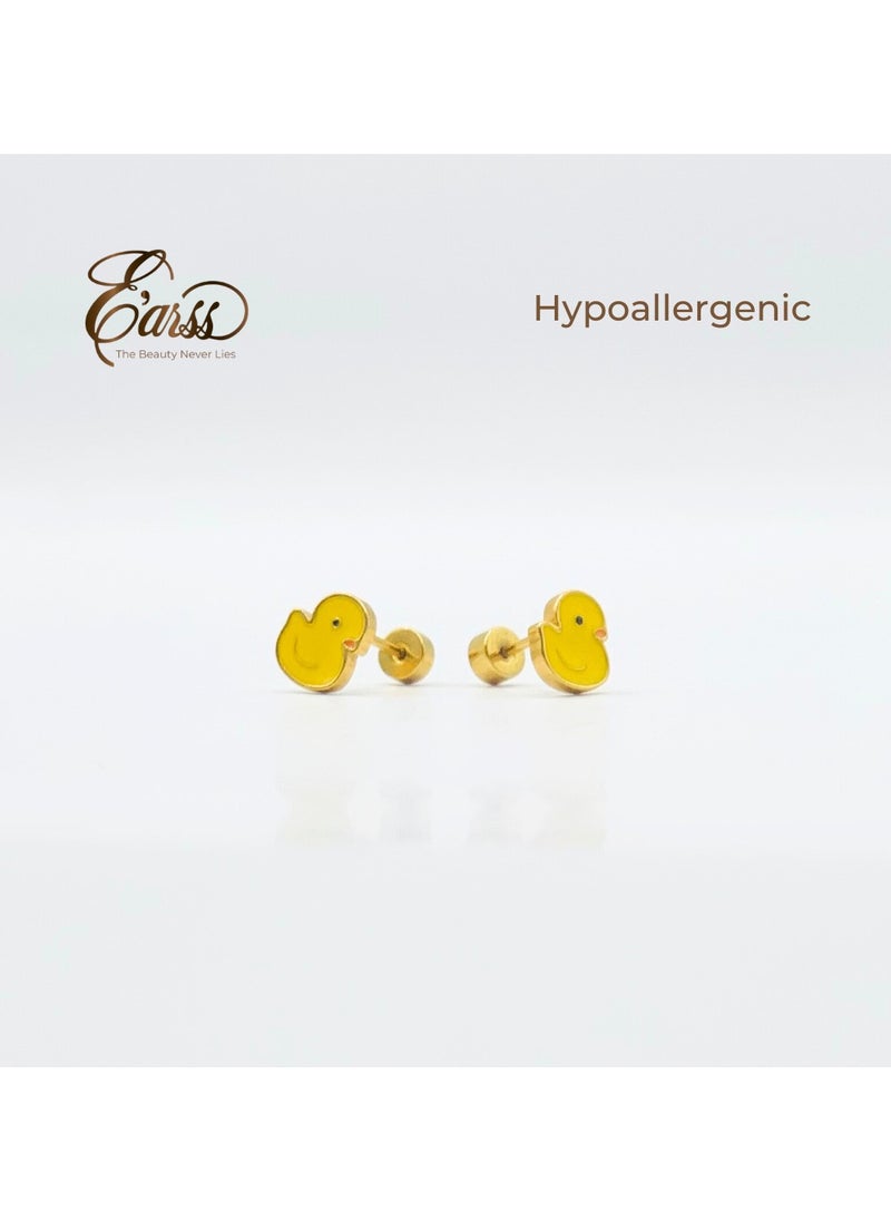 Earss Duck Stud Earrings For Kids, Gold Plated  - Image 3