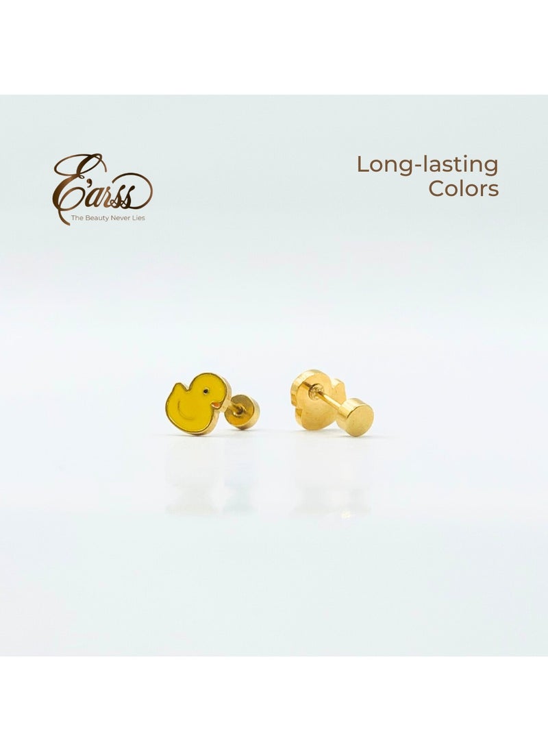 Earss Duck Stud Earrings For Kids, Gold Plated  - Image 5