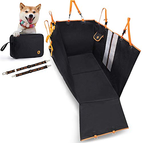 Enkarl Dog Car Seat Cover, Convertible Dog Hammock Scratchproof Pet Car Seat Cover with Mesh Window, Storage Bag and Seat Belts, Durable Nonslip Dog Seat Cover for Cars Trucks SUVs (Black) - Image 1