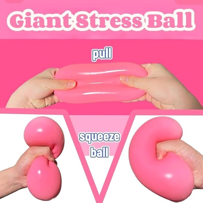 EVDERS Giant Squishy Stress Balls for Kids and Adults - 4-Inch Jumbo Squishy Toys Dough Stress Ball, Stretchy Squeeze Fidget Toys for Boys, Girls, Birthday Gift, Easter Basket Stuffers (Pink) - Image 3