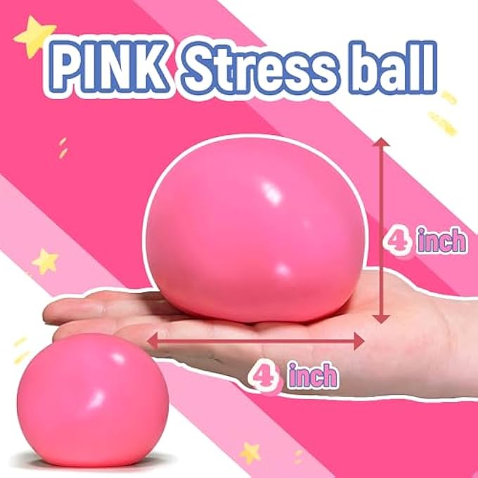 EVDERS Giant Squishy Stress Balls for Kids and Adults - 4-Inch Jumbo Squishy Toys Dough Stress Ball, Stretchy Squeeze Fidget Toys for Boys, Girls, Birthday Gift, Easter Basket Stuffers (Pink) - Image 2