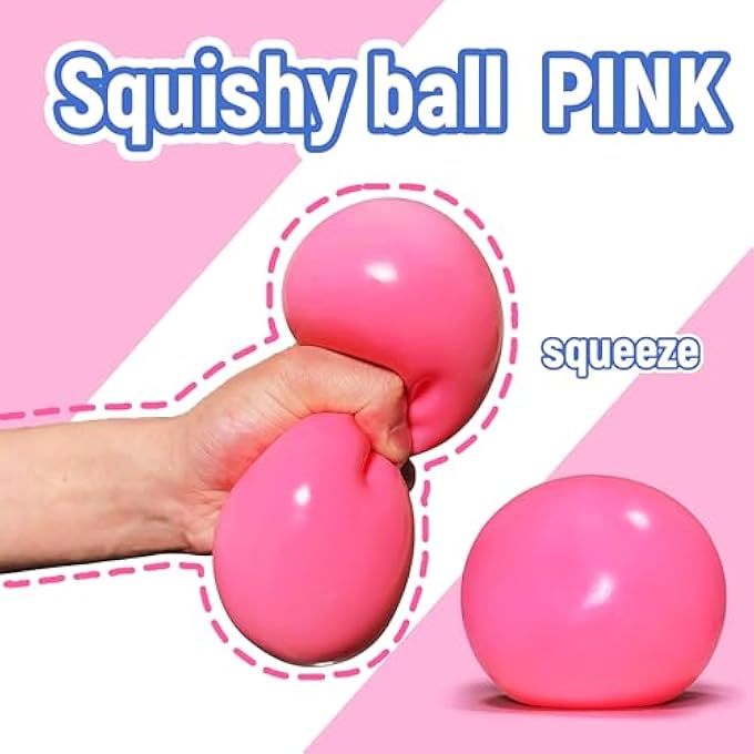 EVDERS Giant Squishy Stress Balls for Kids and Adults - 4-Inch Jumbo Squishy Toys Dough Stress Ball, Stretchy Squeeze Fidget Toys for Boys, Girls, Birthday Gift, Easter Basket Stuffers (Pink) - Image 4