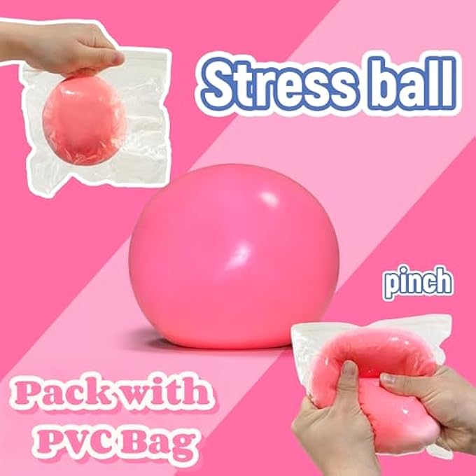 EVDERS Giant Squishy Stress Balls for Kids and Adults - 4-Inch Jumbo Squishy Toys Dough Stress Ball, Stretchy Squeeze Fidget Toys for Boys, Girls, Birthday Gift, Easter Basket Stuffers (Pink) - Image 5