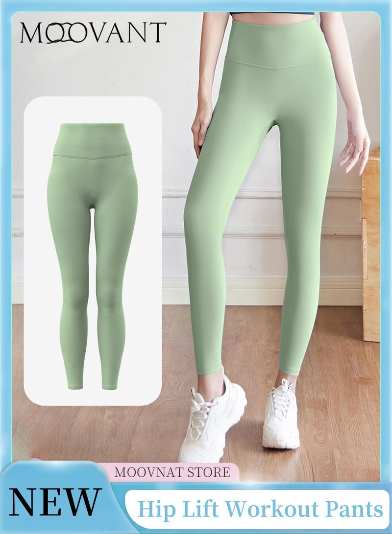 Moovant Yoga Pants for Women, Front Seamless Legging, Solid Color High-waisted Hip Lift Workout Pants, Tight-fitting Sweatpants, Green  - Image 1
