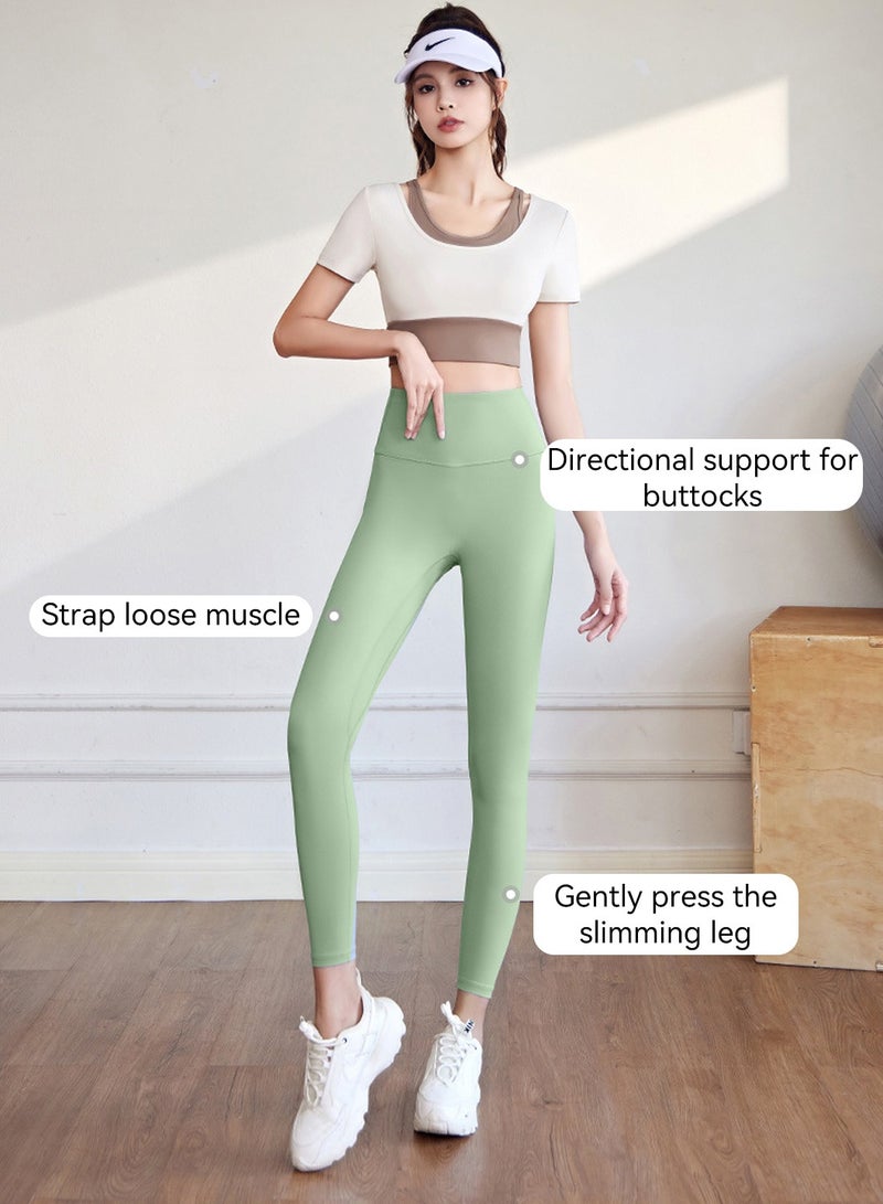 Moovant Yoga Pants for Women, Front Seamless Legging, Solid Color High-waisted Hip Lift Workout Pants, Tight-fitting Sweatpants, Green  - Image 2