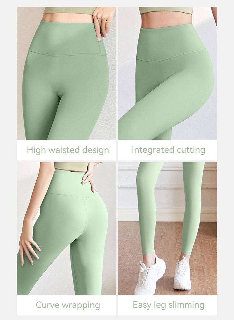 Moovant Yoga Pants for Women, Front Seamless Legging, Solid Color High-waisted Hip Lift Workout Pants, Tight-fitting Sweatpants, Green  - Image 3