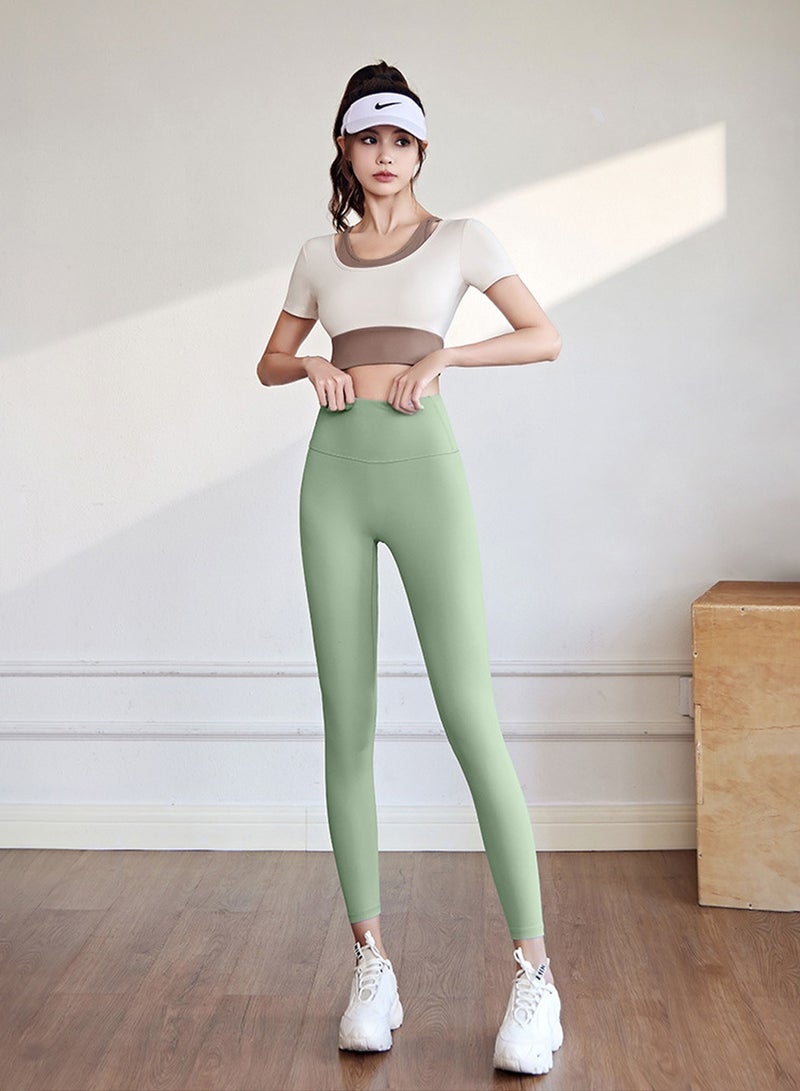 Moovant Yoga Pants for Women, Front Seamless Legging, Solid Color High-waisted Hip Lift Workout Pants, Tight-fitting Sweatpants, Green  - Image 5