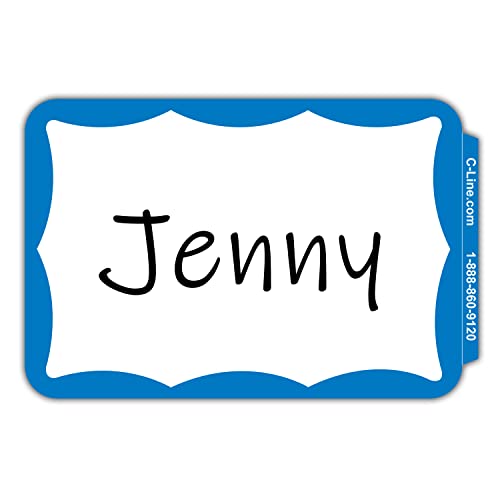 C-Line Pressure Sensitive Peel and Stick Name Badges, Blue Border, 3.5 x 2.25 Inches, 100 per Box (92265) - Image 1