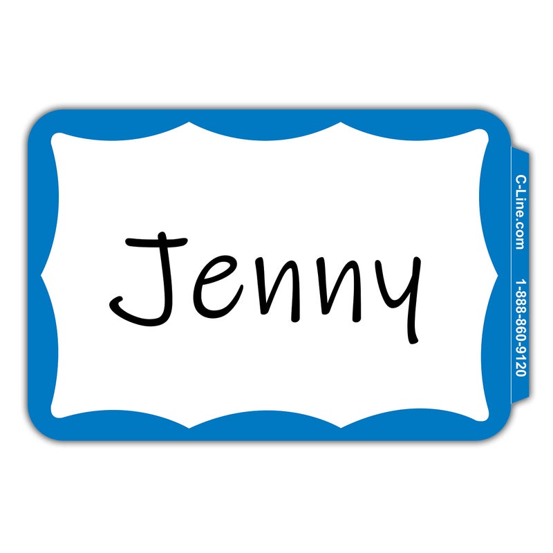 C-Line Pressure Sensitive Peel and Stick Name Badges, Blue Border, 3.5 x 2.25 Inches, 100 per Box (92265) - Image 3