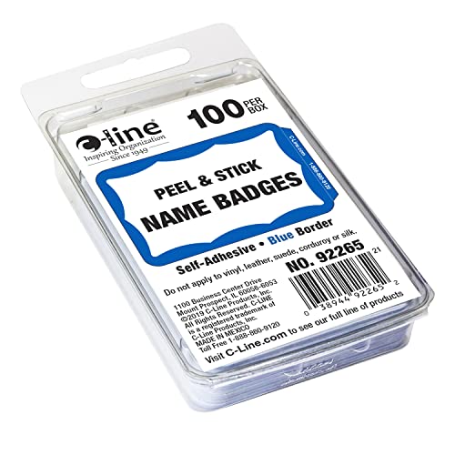 C-Line Pressure Sensitive Peel and Stick Name Badges, Blue Border, 3.5 x 2.25 Inches, 100 per Box (92265) - Image 2