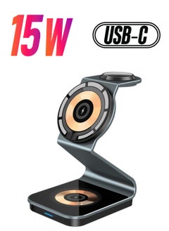 3-in-1 Wireless Charging Station, Magsafe stand,Slim Magnetic Wireless Charger, Travel Charging Cradle for iPhone 15/14/13/12 Series, AirPods, Apple Watch Multi-Devices