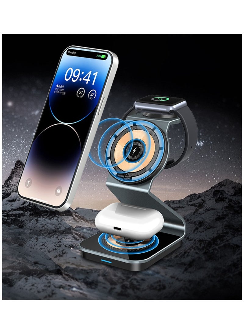 Generic - 3-in-1 Wireless Charging Station, Magsafe stand,Slim Magnetic Wireless Charger, Travel Charging Cradle for iPhone 15/14/13/12 Series, AirPods, Apple Watch Multi-Devices - Image 1