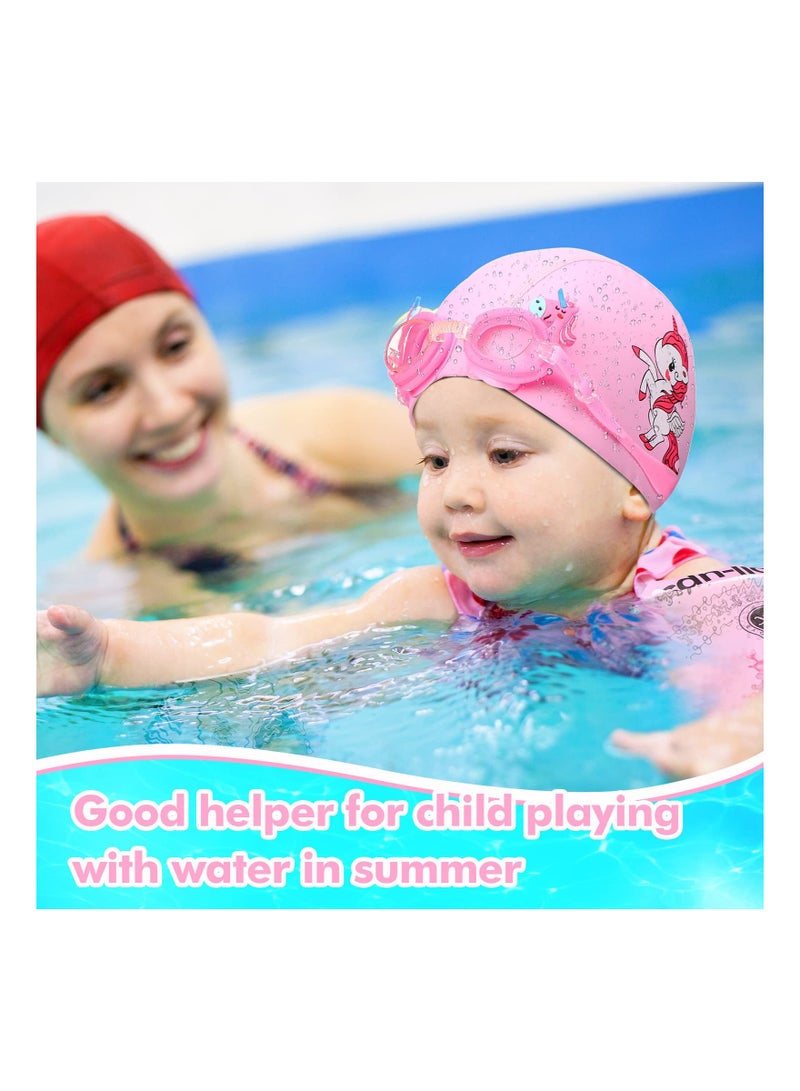 SOLARAE Kids Swim Cap and Goggles Set with Ear Plugs - Waterproof Toddler Bathing Cap for Children Ages 3-12 - Adorable Cartoon Design for Girls - Image 5