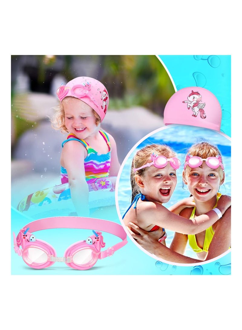 SOLARAE Kids Swim Cap and Goggles Set with Ear Plugs - Waterproof Toddler Bathing Cap for Children Ages 3-12 - Adorable Cartoon Design for Girls - Image 3