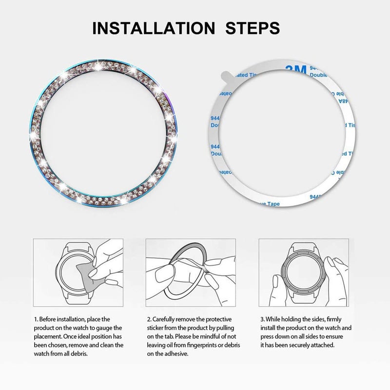 DEALELE Bands Compatible with Samsung Galaxy Watch 3 (45mm), 22mm Full Rhinestone Diamond Stainless Metal Strap with Bezel Ring Cover Replacement for Women Men (Rainbow) - Image 5