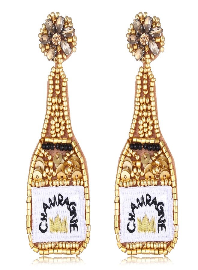 HZEYN Beaded Earrings Champagne Bottle Drop Dangle Earrings Handmade Champagne Earrings Fashion Jewelry (Gold) - Image 1
