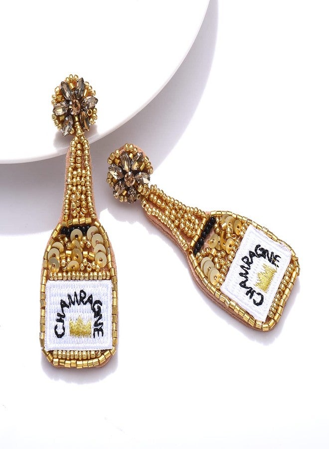 HZEYN Beaded Earrings Champagne Bottle Drop Dangle Earrings Handmade Champagne Earrings Fashion Jewelry (Gold) - Image 2