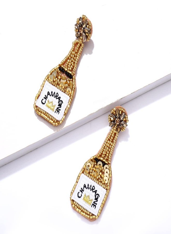 HZEYN Beaded Earrings Champagne Bottle Drop Dangle Earrings Handmade Champagne Earrings Fashion Jewelry (Gold) - Image 3