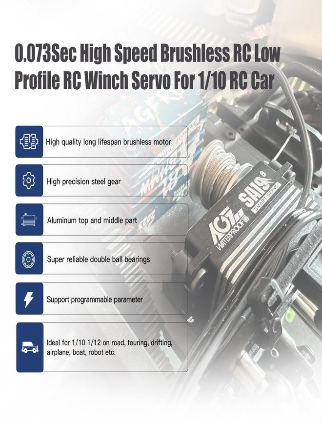 AGFRC 19KG Low-Profile Waterproof RC-Winch-Servo - 0.073s High Speed, Full CNC Metal Gear, Brushless Programmable Smart Servo with 25T Metal Winch Horn for 1/10 RC Cars, Crawlers (SA19 Winch) - Image 3