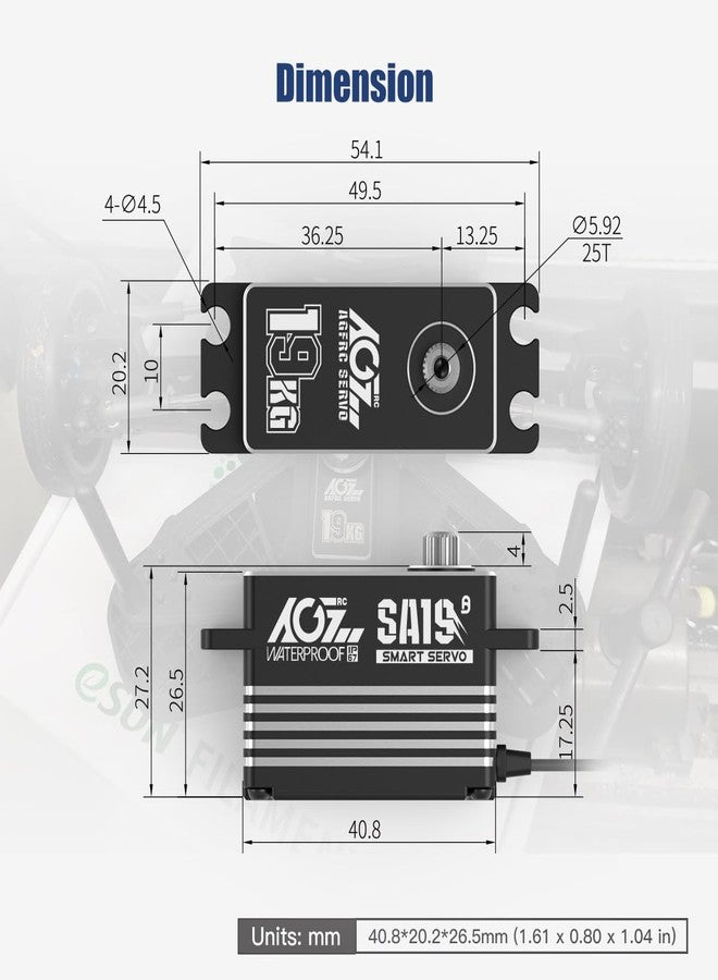 AGFRC 19KG Low-Profile Waterproof RC-Winch-Servo - 0.073s High Speed, Full CNC Metal Gear, Brushless Programmable Smart Servo with 25T Metal Winch Horn for 1/10 RC Cars, Crawlers (SA19 Winch) - Image 5