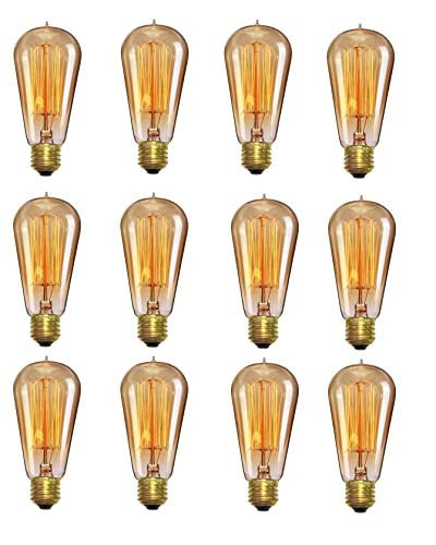 Desidiya Edison Tungsten Filament Antique Glass Light Bulbs Vintage Base E27 Bulb Yellow Light For Home Decoration Living Room/Hall/Balcony/Restaurant Bar Lighting Pack Of 12 Incandescent,60 Watts - Image 1
