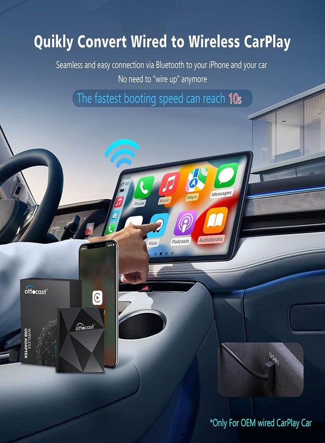 OTTOCAST U2-AIR Wireless CarPlay Adapter 2024 - Apple CarPlay Wireless Adapter Convert Wired to Wireless Plug & Play Dongle 5Ghz WiFi Auto Connect Online Update for iPhone & OEM Wired CarPlay Cars - Image 2