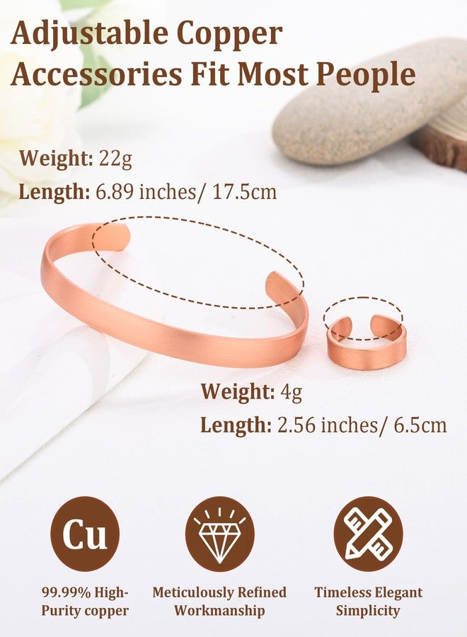 BioMag Copper Bracelet & Lymphatic Drainage Ring for Women Men, 99.99% Pure Copper Cuff Bangle & Ring, Adjustable Size, Stylish and Simple Design - Image 2