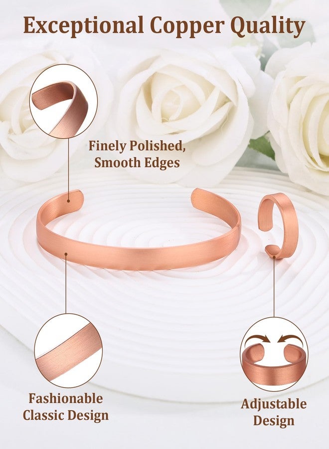 BioMag Copper Bracelet & Lymphatic Drainage Ring for Women Men, 99.99% Pure Copper Cuff Bangle & Ring, Adjustable Size, Stylish and Simple Design - Image 3