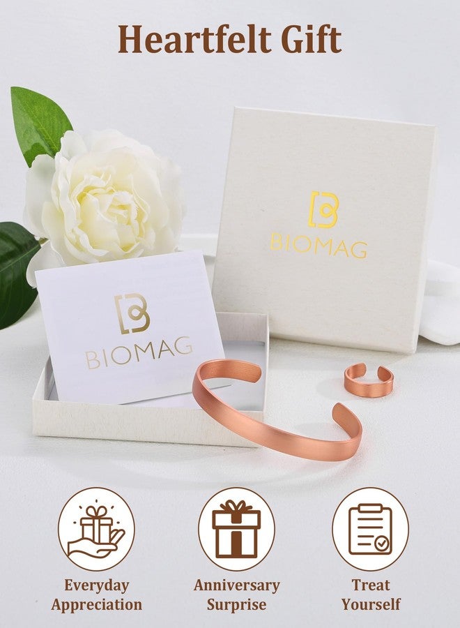BioMag Copper Bracelet & Lymphatic Drainage Ring for Women Men, 99.99% Pure Copper Cuff Bangle & Ring, Adjustable Size, Stylish and Simple Design - Image 4