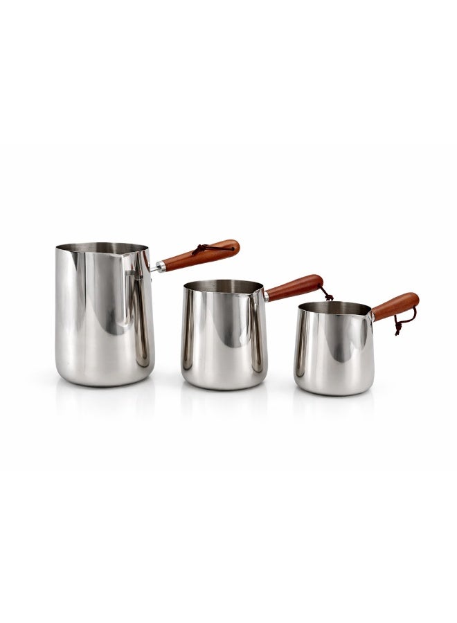 IDEAL PACK Stainless Steel Milk Pot with Wooden Handle - Image 2