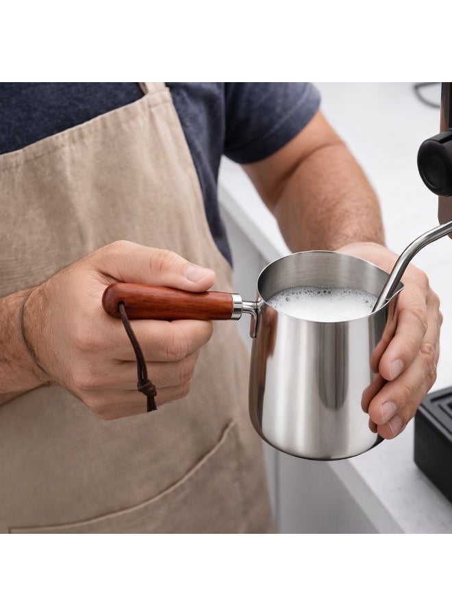 IDEAL PACK Stainless Steel Milk Pot with Wooden Handle - Image 4