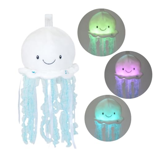 Cuddle Barn Jellyfish Bubbles Soft Jelly Fish Plush Toy Hanging Loop Gentle Color Changing Lights Plays Ocean Melodies with Volume Control Gift for Baby Toddlers Kids 18 Inches - Image 1