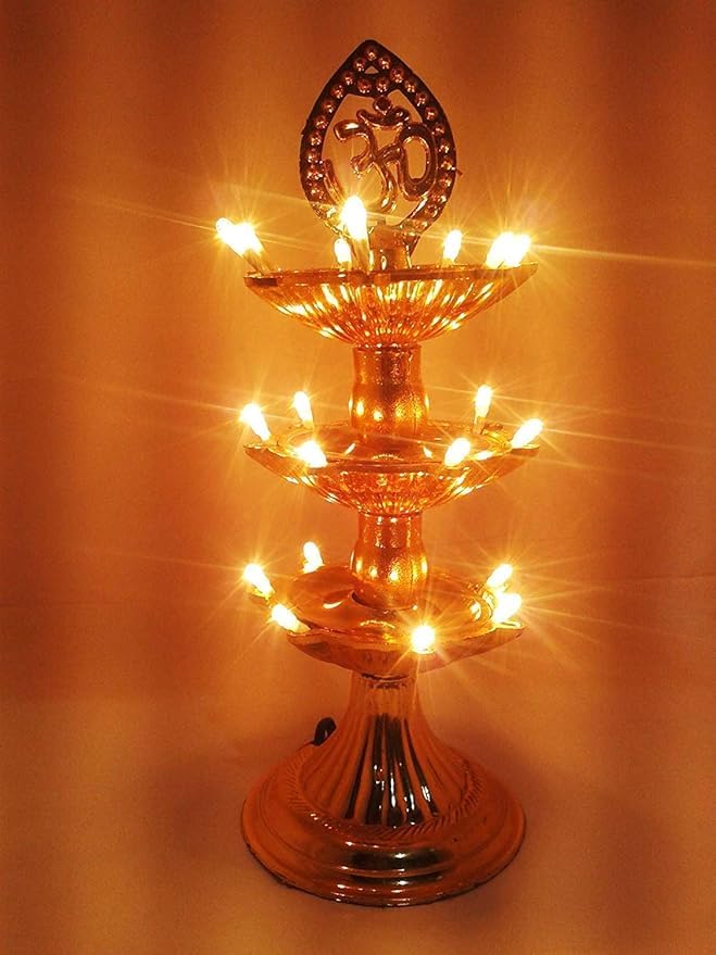 Homenique Premium 3 Layer Electric Gold LED Bulb Lights DiyaDeepDeepak for PoojaPujaMandir Diwali Festival - Image 1