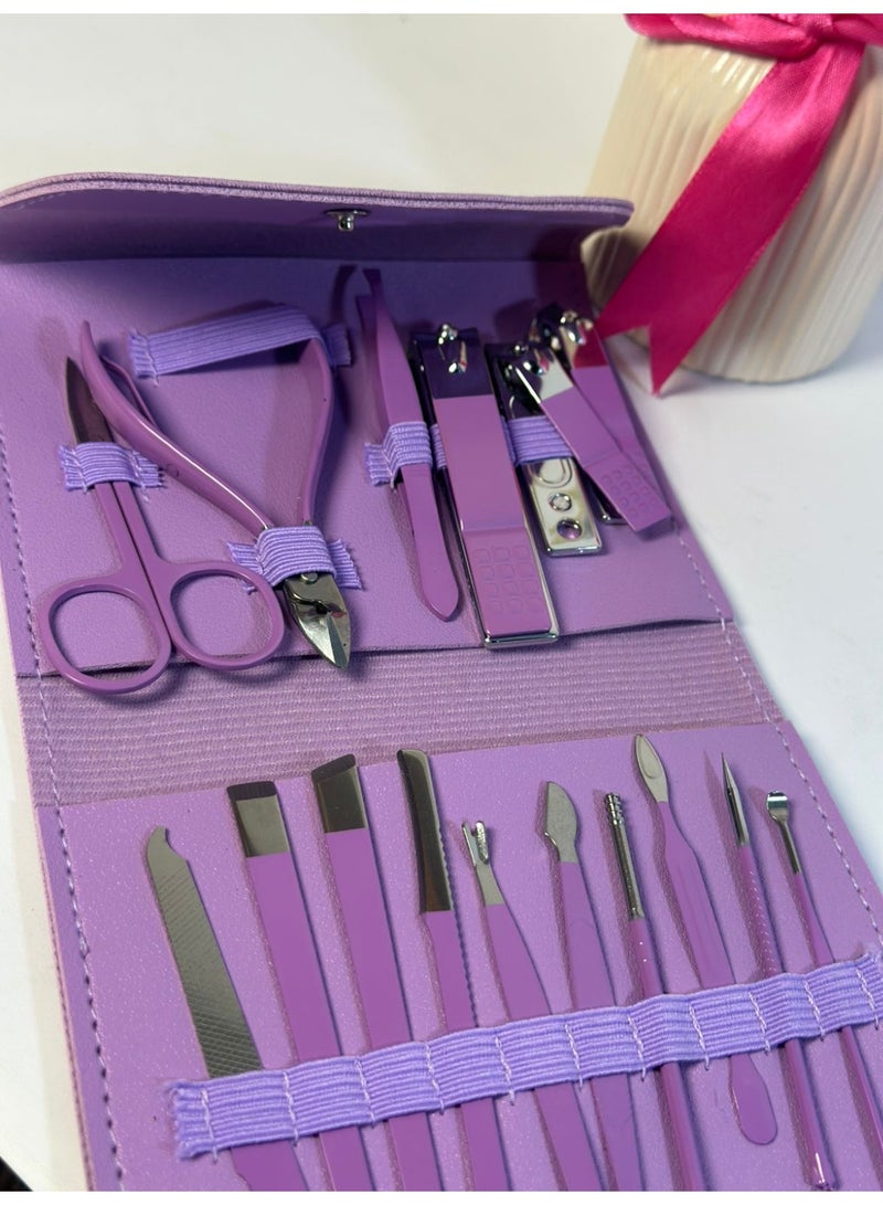 مجموعة قص الأظافر الاحترافية المكونة من 16 قطعة للعناية بالأظافر والمانيكير والباديكير متعددة الألوان - Image 2