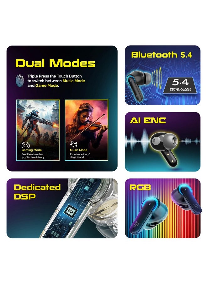 Crossbeats - CrossBeats Fury Max Gaming TWS in-Ear Buds |100hr Playtime Bluetooth Earphones | RGB Lights | BT v5.4 | 30ms Low Latency | 360° Spatial Audio | 3D Sound Stage | 6 mics AI ENC | Dual EQ Modes(Black) - Image 1